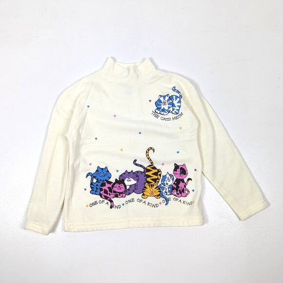 Vintage Basic Editions Sweatshirt Girls Size 5T Cream Kitty Cat Turtleneck - Picture 1 of 6